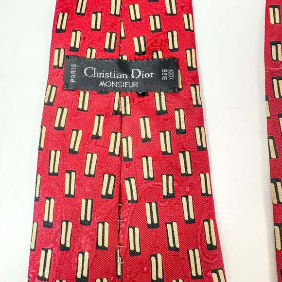 Christian Dior Monsieur Burgundy Red Silk Neck Tie Geometric Pattern - Picture 4 of 5